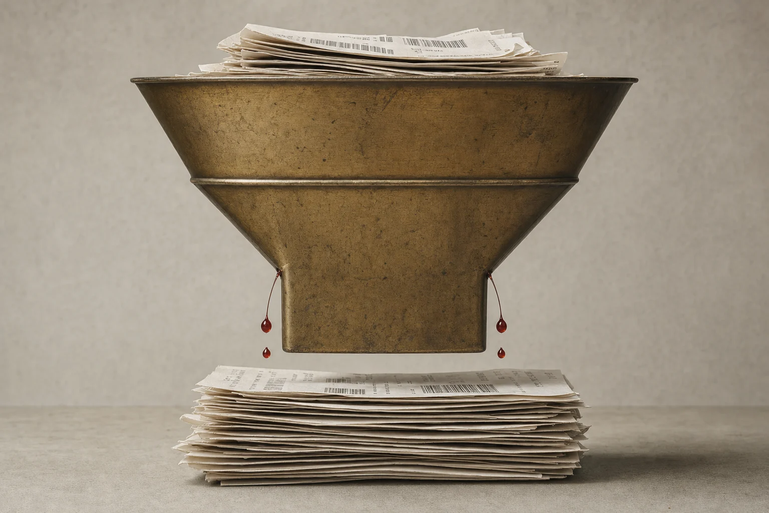 Brass pipe dripping onto receipts